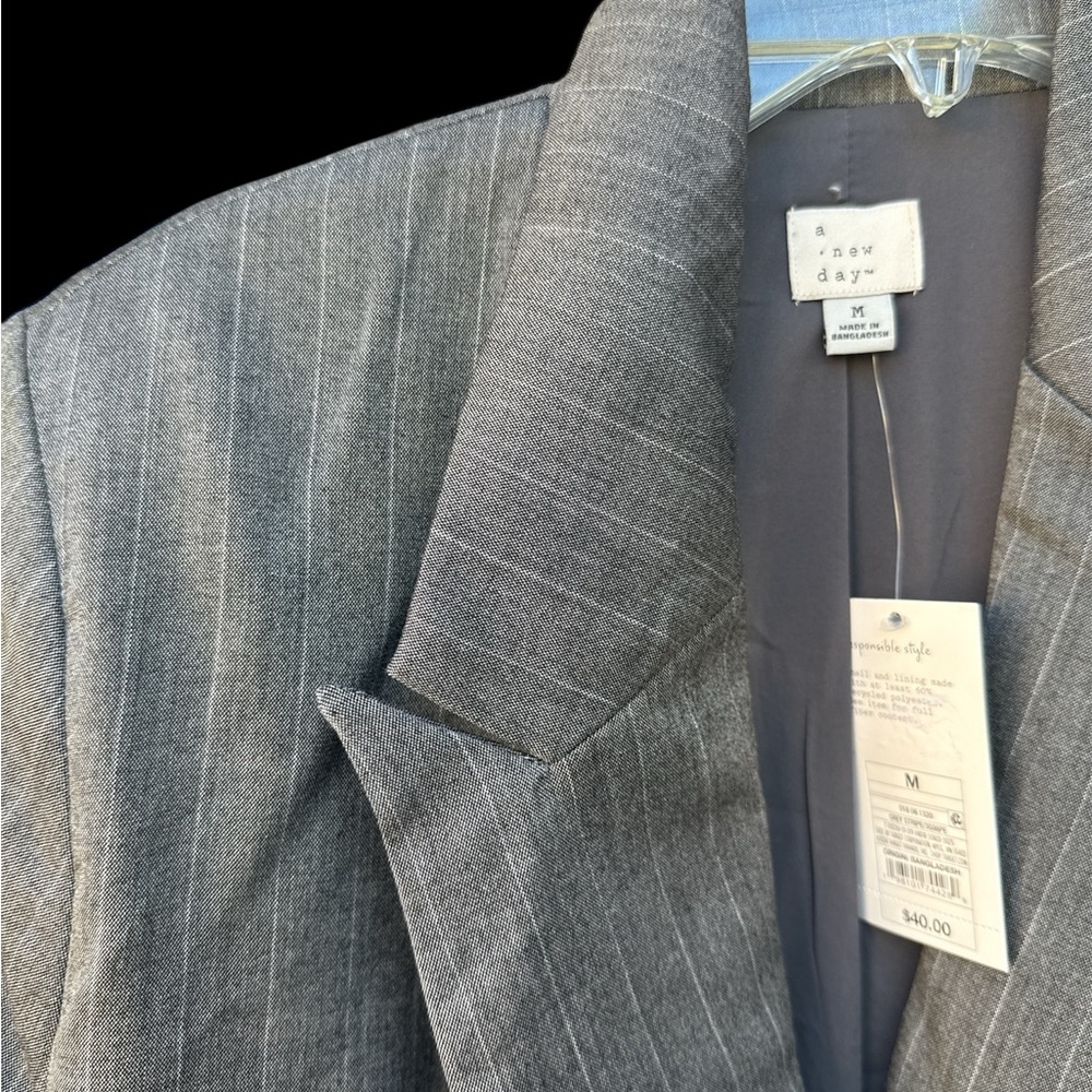 Women's Gray Pinstripe oversized Blazer - Picture 4 of 5
